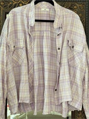 BP Lavender and Cream Plaid Button-Up Shirt